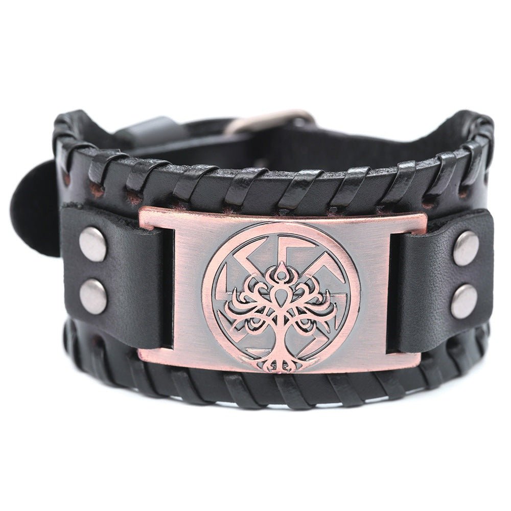 Lucky Tree - The Nevermore Leather Bracelet – Unique Bracelets for Men by Nevermore Lifestyle & Tech | Wide Black Ancient Red