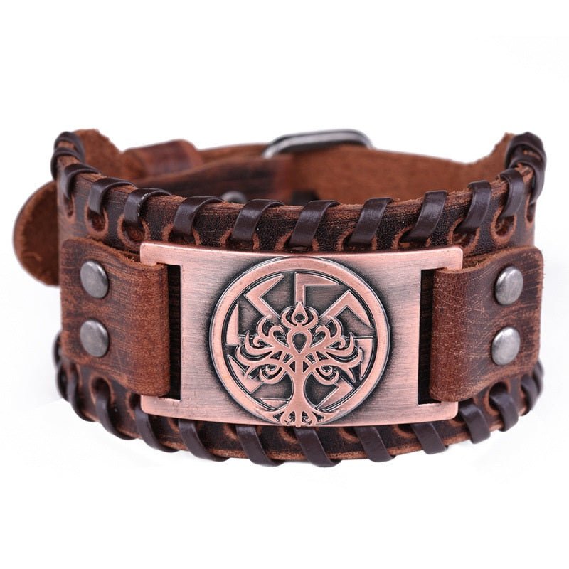 Lucky Tree - The Nevermore Leather Bracelet – Unique Bracelets for Men by Nevermore Lifestyle & Tech | Wide Brown Ancient Red