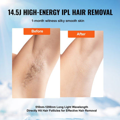 VEVOR IPL Hair Removal, Permanent Hair Removal With Sapphire Ice Cooling System, Painless At-Home Hair Removal Device For Women Men, Auto Manual Modes, 5 Levels For Body & Face