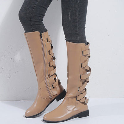 Luna Back Strapped Long Boots - Sleek Elegance by The Nevermore – Unique Boots for Women by Nevermore Lifestyle & Tech | 35 Beige