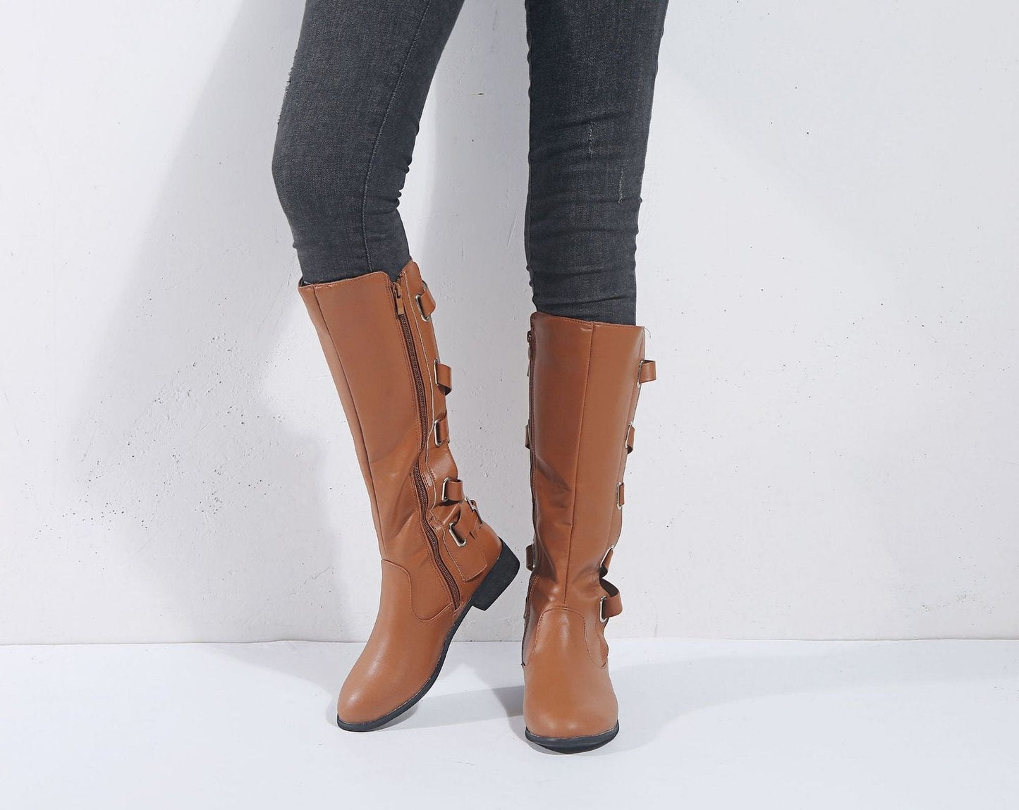 Luna Back Strapped Long Boots - Sleek Elegance by The Nevermore – Unique Boots for Women by Nevermore Lifestyle & Tech | 35 Brown