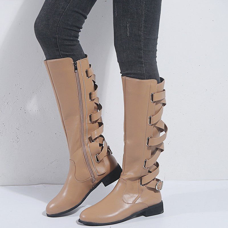 Luna Back Strapped Long Boots - Sleek Elegance by The Nevermore – Unique Boots for Women by Nevermore Lifestyle & Tech | 35 Brown