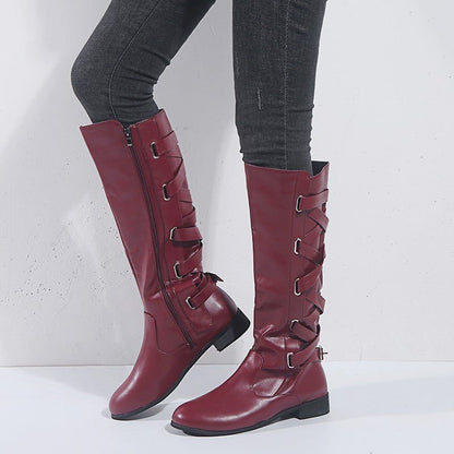 Luna Back Strapped Long Boots - Sleek Elegance by The Nevermore – Unique Boots for Women by Nevermore Lifestyle & Tech | 35 Wine Red