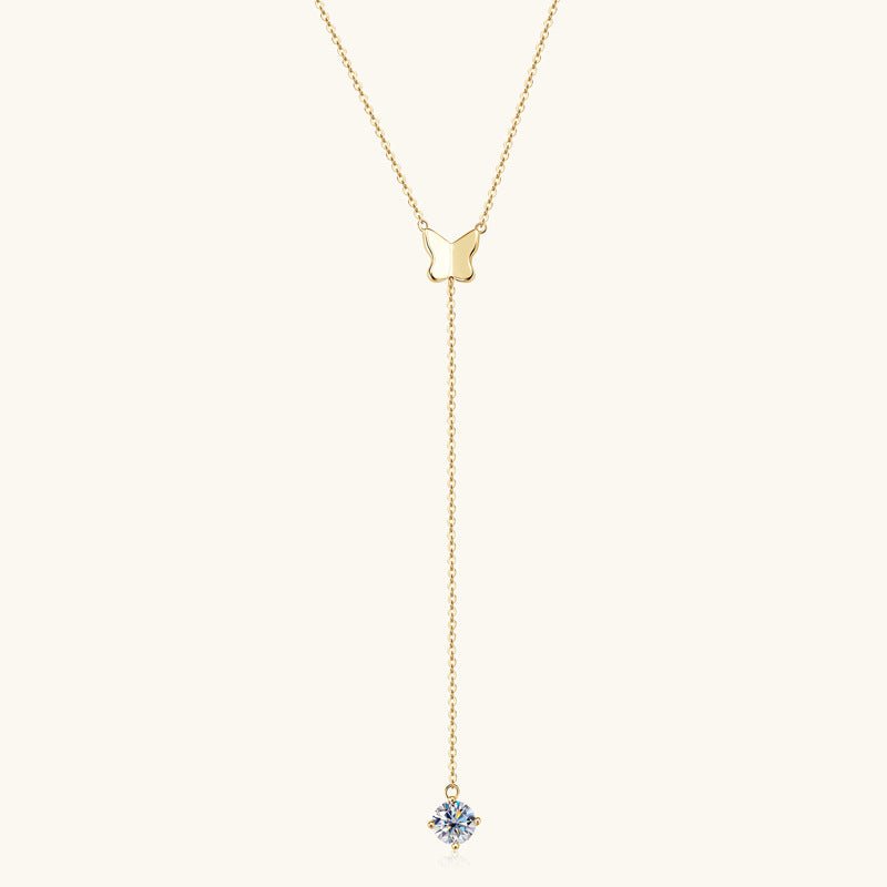 Lunar Drift – Butterfly Drop Pendant Necklace by The Nevermore – Unique Jewelry by The Nevermore | 1 Karat Gold