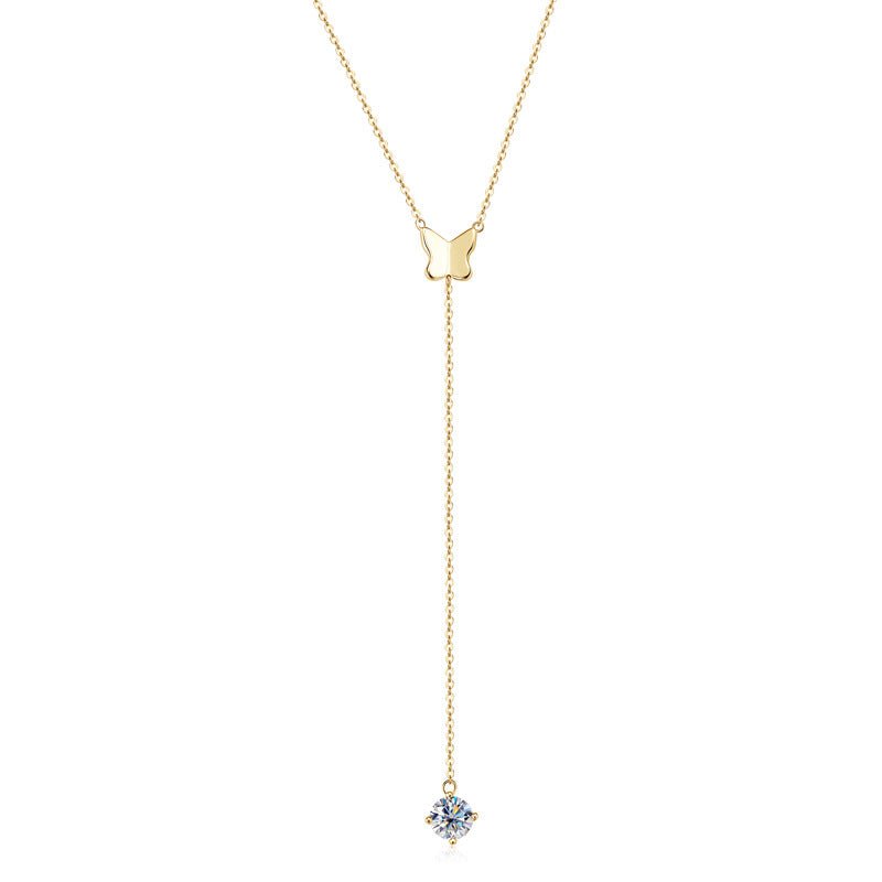 Lunar Drift – Butterfly Drop Pendant Necklace by The Nevermore – Unique Jewelry by The Nevermore | 1 Karat Gold