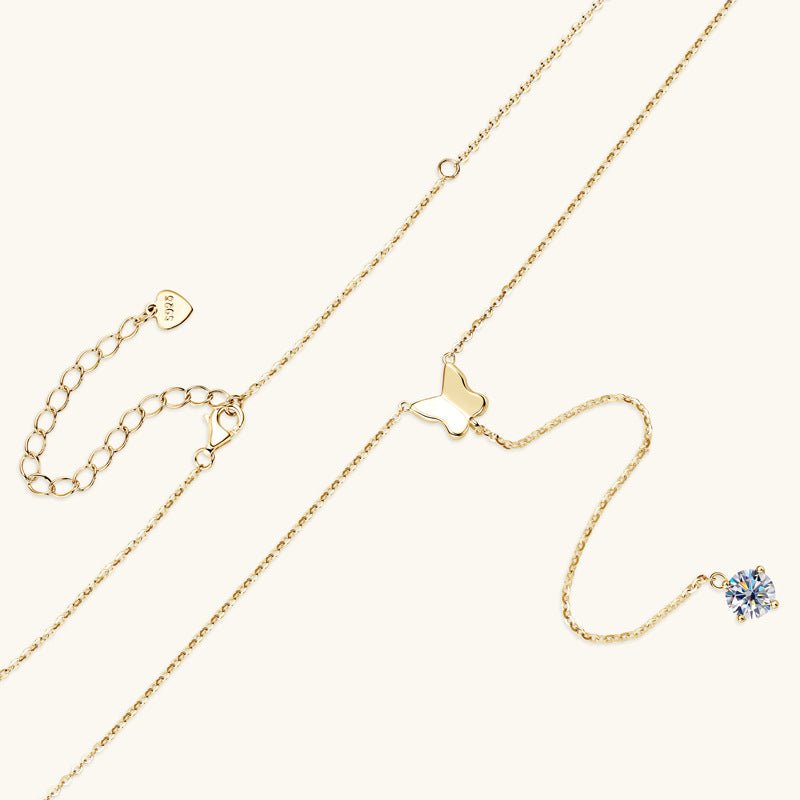 Lunar Drift – Butterfly Drop Pendant Necklace by The Nevermore – Unique Jewelry by The Nevermore | 1 Karat Gold