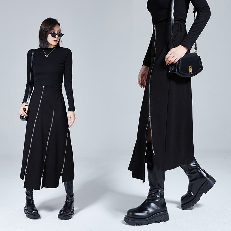 Madeleine Rhapsody - The Nevermore Gothic Zipper Slit Skirt – Unique Gothic Fasfion for Women by Nevermore Lifestyle & Tech | L Black