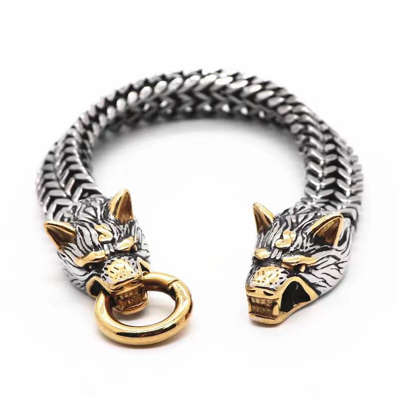 Marlowe - Retro Stainless Steel Bracelet by The Nevermore – Unique Gothic Jewelry by Nevermore Lifestyle & Tech | Bicolor Wolf Head