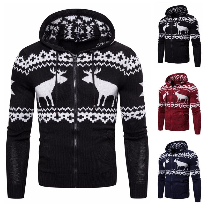 Men's Zipper Hooded Fawn Christmas Sweater – Unique by Nevermore Lifestyle & Tech | L Black