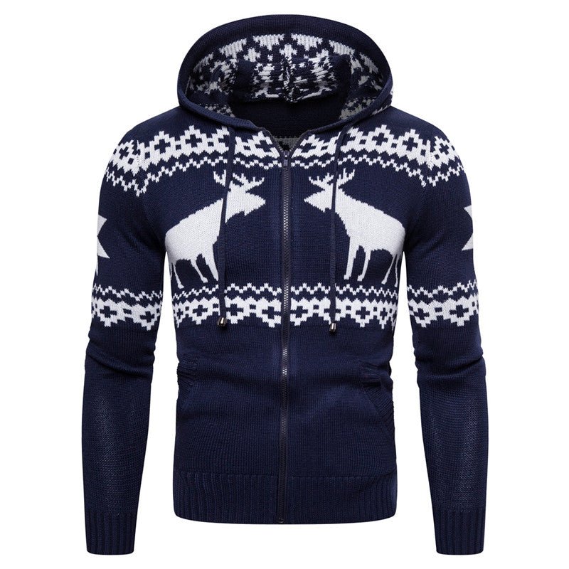 Men's Zipper Hooded Fawn Christmas Sweater – Unique by Nevermore Lifestyle & Tech | L Navy Blue