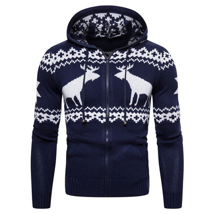 Men's Zipper Hooded Fawn Christmas Sweater – Unique by Nevermore Lifestyle & Tech | L Navy Blue