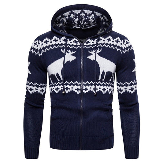 Men's Zipper Hooded Fawn Christmas Sweater – Unique by Nevermore Lifestyle & Tech | L Navy Blue