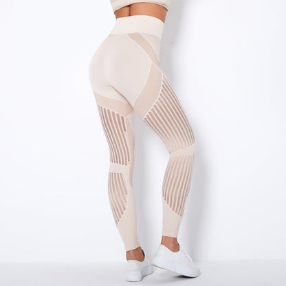Seamless Mesh Knit Yoga Leggings High-Waist Hip-Lifting Sports Fitness Pants