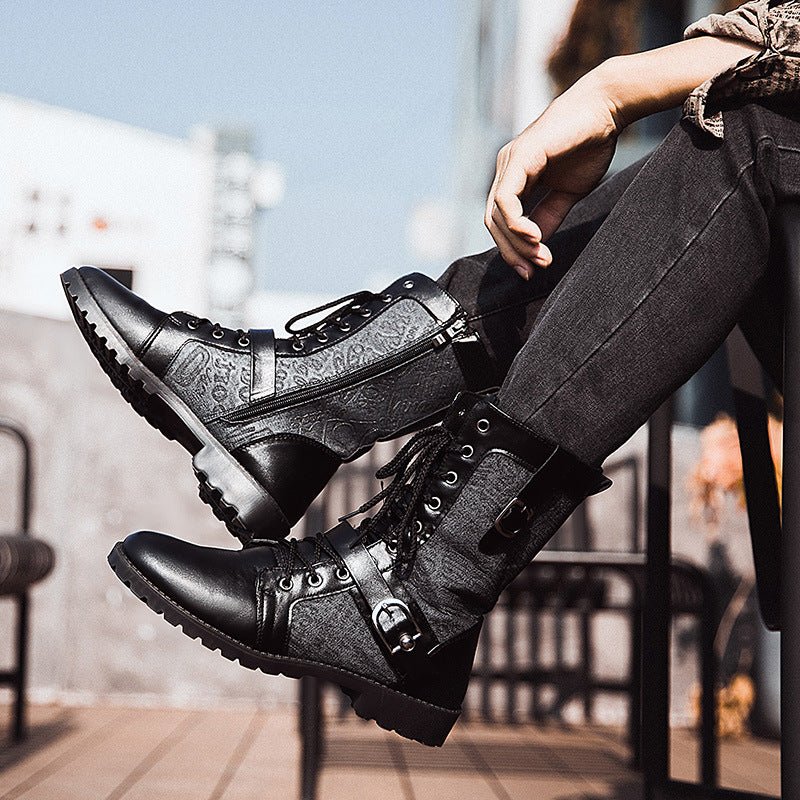 Meteorfire - Steampunk Mid - High Boots for Men by The Nevermore – Unique Steampunk Fashion by Nevermore Lifestyle & Tech | 39 Black plus velvet