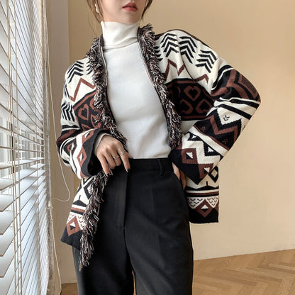 Millie Kelly - Knitted Cardigan by The Nevermore – Unique Jackets by Nevermore Lifestyle & Tech | One size Brown