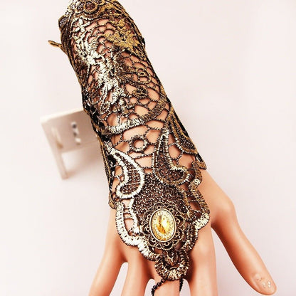 Monnie Loy – Steampunk Vintage Gold Lace Gloves by The Nevermore – Unique Steampunk Fashion for Women by Nevermore Lifestyle & Tech | Gold