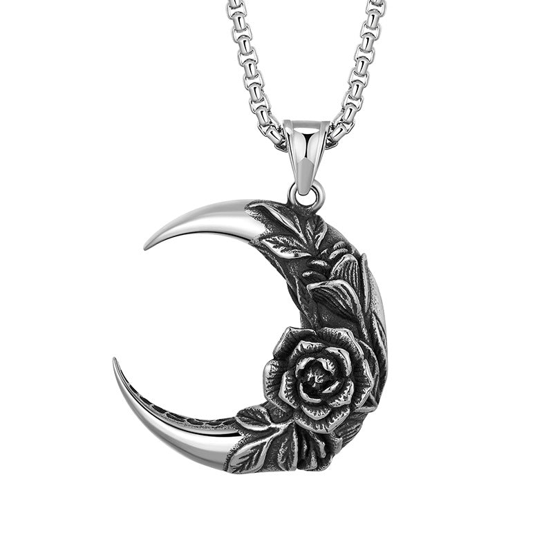 Moon Rose Gothic Stainless Steel Necklace by The Nevermore
