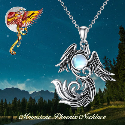 Moonstone Phoenix - The Nevermore 925 Sterling Silver Pendant Necklace