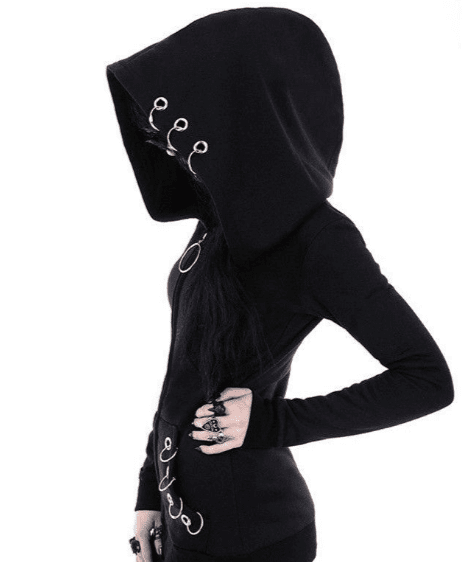 Morose Whisper - The Nevermore Gothic Long Sleeve Loose - fitting Hooded Sweatshirt – Unique Gothic Fashion for Women by Nevermore Lifestyle & Tech | 4XL