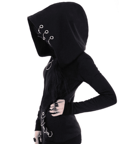 Morose Whisper - The Nevermore Gothic Long Sleeve Loose - fitting Hooded Sweatshirt – Unique Gothic Fashion for Women by Nevermore Lifestyle & Tech | 4XL