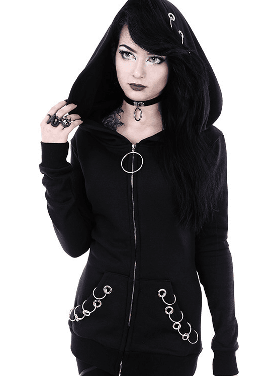 Morose Whisper - The Nevermore Gothic Long Sleeve Loose - fitting Hooded Sweatshirt – Unique Gothic Fashion for Women by Nevermore Lifestyle & Tech | 4XL