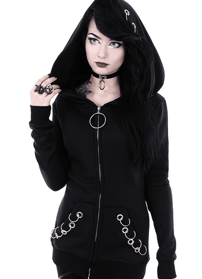 Morose Whisper - The Nevermore Gothic Long Sleeve Loose - fitting Hooded Sweatshirt – Unique Gothic Fashion for Women by Nevermore Lifestyle & Tech | 4XL