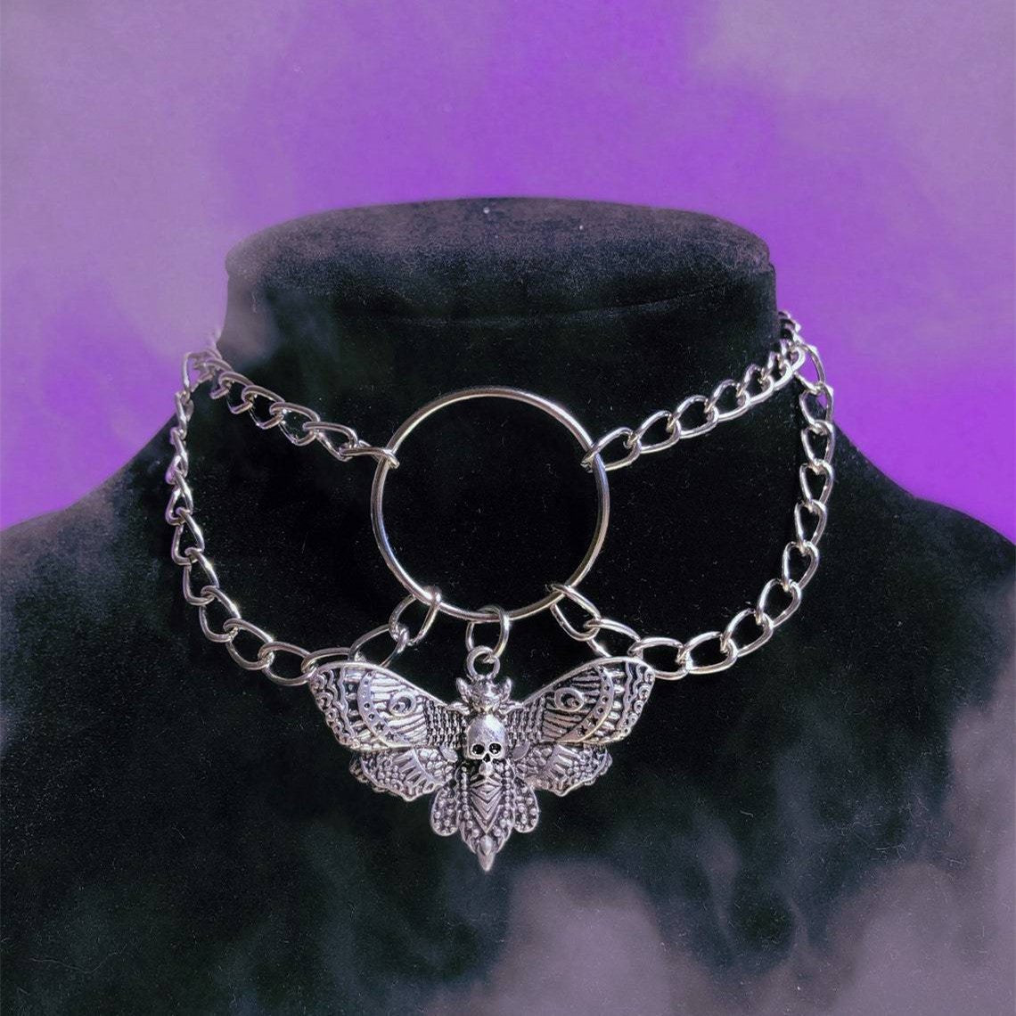 Moth Skull Necklace - Gothic Choker by The Nevermore – Unique Gothic Fashion for Women by Nevermore Lifestyle & Tech | Silver