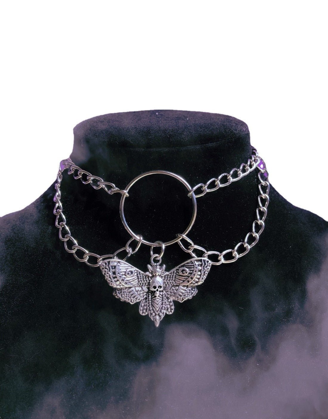 Moth Skull Necklace - Gothic Choker by The Nevermore – Unique Gothic Fashion for Women by Nevermore Lifestyle & Tech | Silver