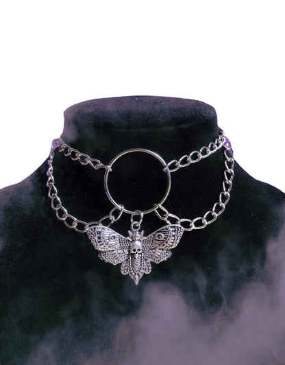 Moth Skull Necklace - Gothic Choker by The Nevermore – Unique Gothic Fashion for Women by Nevermore Lifestyle & Tech | Silver