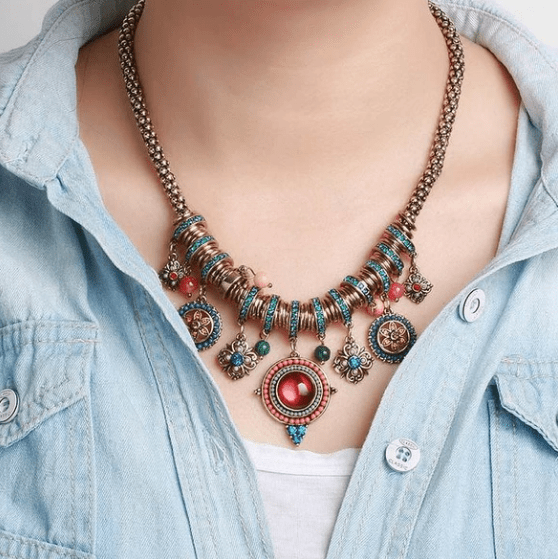 Multicolor Boho style Necklace - The Nevermore Boho pendant – Unique Boho Necklaces by Nevermore Lifestyle & Tech | Gold