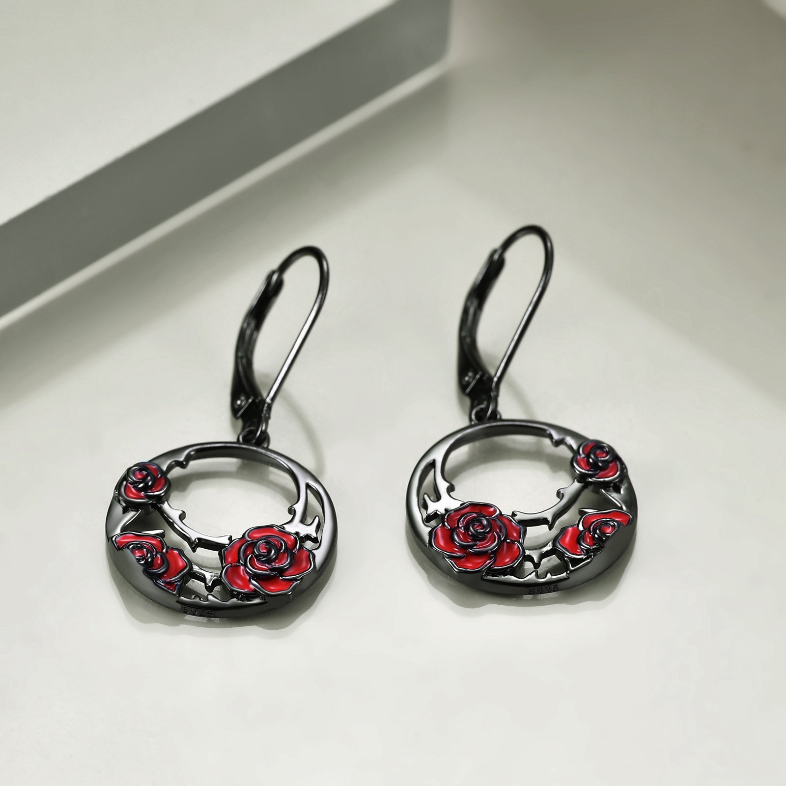 Mystic Serenade Red Rose - The Nevermore Gothic Earrings for Women Sterling Silver – Unique Gothic Jewelry by Nevermore Lifestyle & Tech | Black