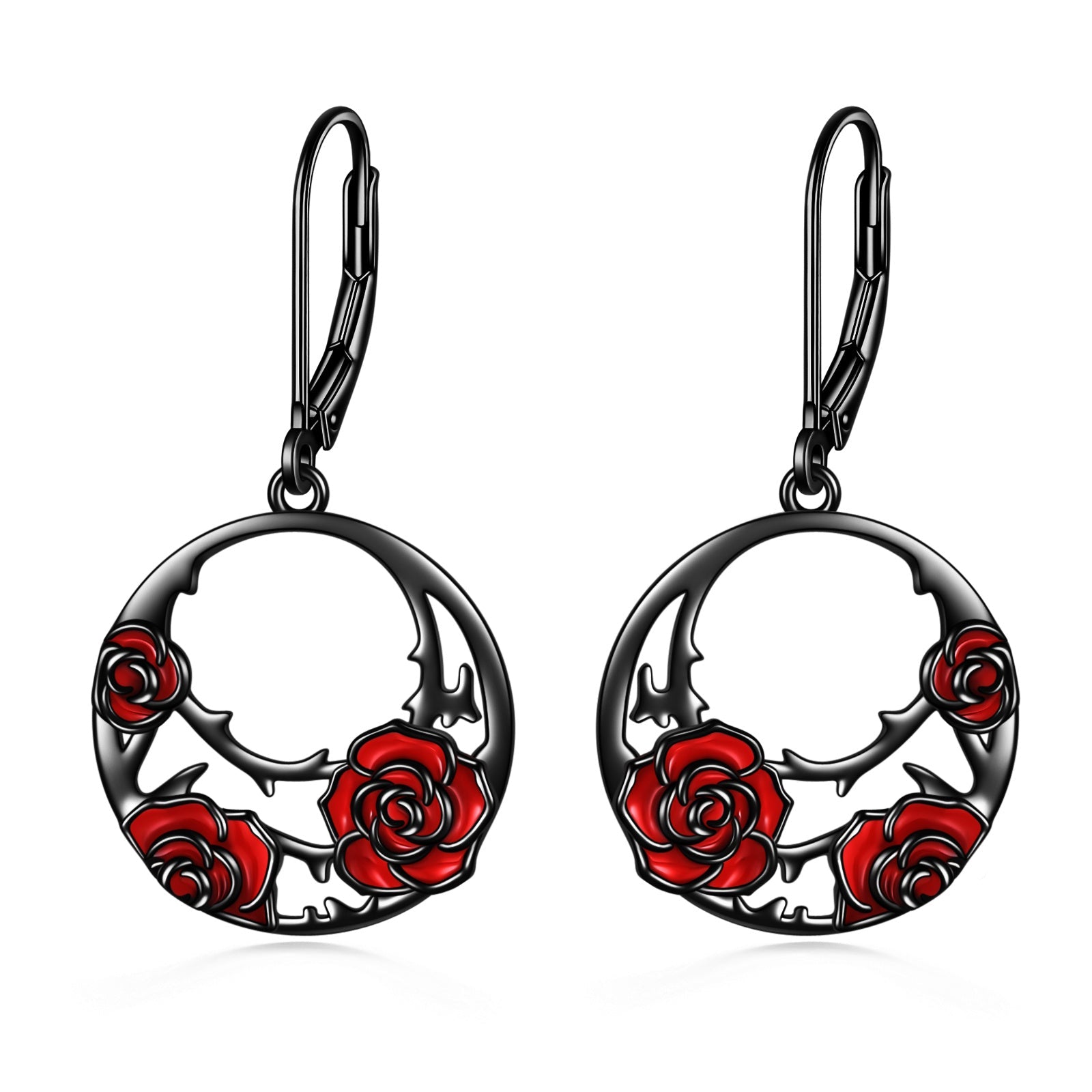 Mystic Serenade Red Rose - The Nevermore Gothic Earrings for Women Sterling Silver – Unique Gothic Jewelry by Nevermore Lifestyle & Tech | Black