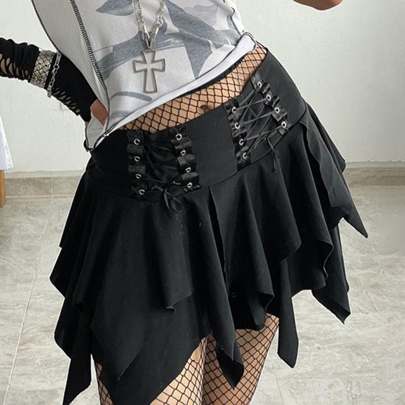 Mystic Wraithstalker - The Nevermore Gothic Irregular Niche Short Skirt – Unique Gothic Fashion for Women by Nevermore Lifestyle & Tech | L Black