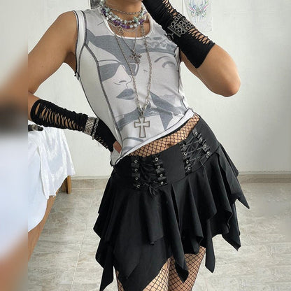 Mystic Wraithstalker - The Nevermore Gothic Irregular Niche Short Skirt – Unique Gothic Fashion for Women by Nevermore Lifestyle & Tech | L Black