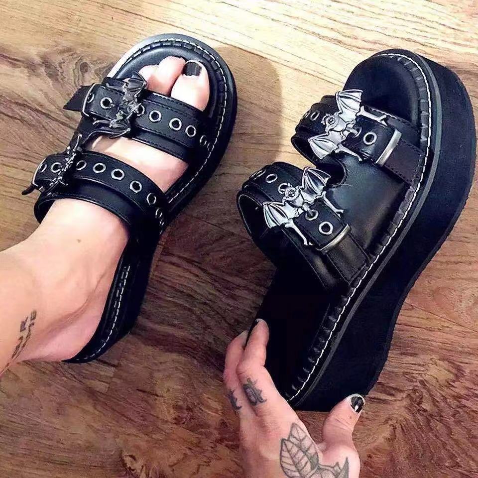 Mystique Decay - Gothic Cake Bottom Sandals by The Nevermore – Unique Gothic Fasfion for Women by Nevermore Lifestyle & Tech | 35 Black B
