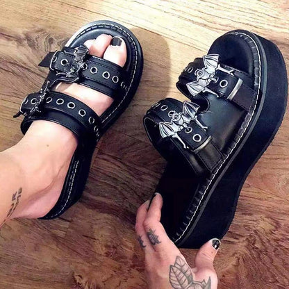 Mystique Decay - Gothic Cake Bottom Sandals by The Nevermore – Unique Gothic Fasfion for Women by Nevermore Lifestyle & Tech | 35 Black B