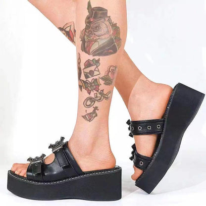 Mystique Decay - Gothic Cake Bottom Sandals by The Nevermore – Unique Gothic Fasfion for Women by Nevermore Lifestyle & Tech | 35 Black B