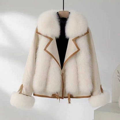 Natalie Monroe – Faux Fox Fur Women`s Jacket by The Nevermore – Unique Jackets by Nevermore Lifestyle & Tech | L Beige White