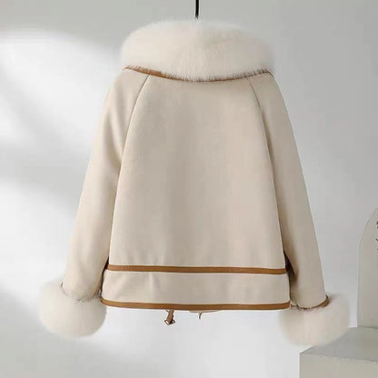 Natalie Monroe – Faux Fox Fur Women`s Jacket by The Nevermore – Unique Jackets by Nevermore Lifestyle & Tech | L Beige White