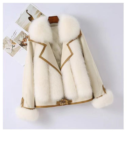 Natalie Monroe – Faux Fox Fur Women`s Jacket by The Nevermore – Unique Jackets by Nevermore Lifestyle & Tech | L Beige White
