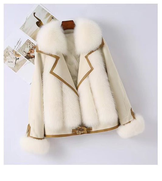 Natalie Monroe – Faux Fox Fur Women`s Jacket by The Nevermore – Unique Jackets by Nevermore Lifestyle & Tech | L Beige White