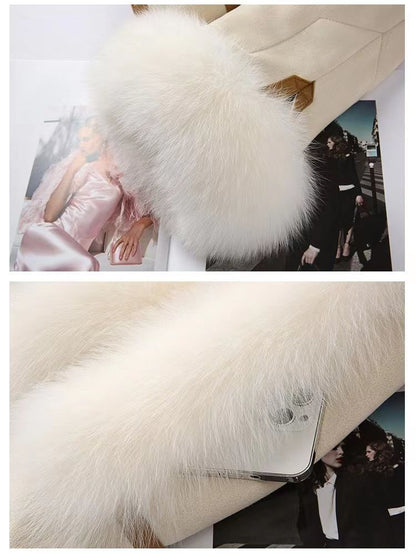 Natalie Monroe – Faux Fox Fur Women`s Jacket by The Nevermore – Unique Jackets by Nevermore Lifestyle & Tech | L Beige White