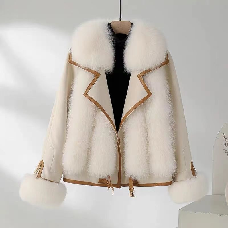 Natalie Monroe – Faux Fox Fur Women`s Jacket by The Nevermore – Unique Jackets by Nevermore Lifestyle & Tech | L Beige White