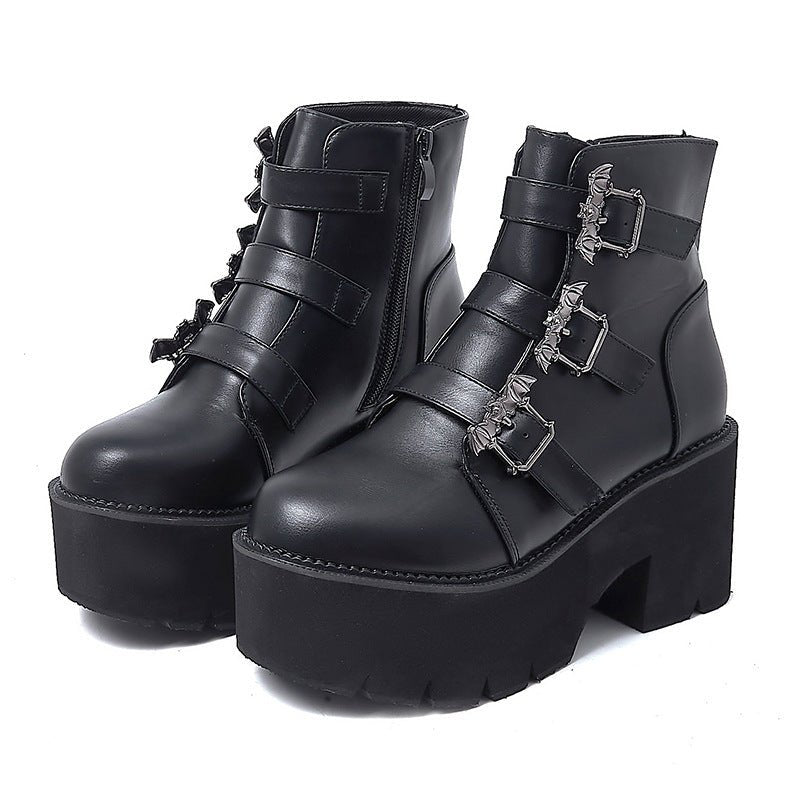 Nefarious - Gothic Platform Bat Buckle Boots by The Nevermore – Unique Gothic Fasfion for Women by Nevermore Lifestyle & Tech | 35 Black