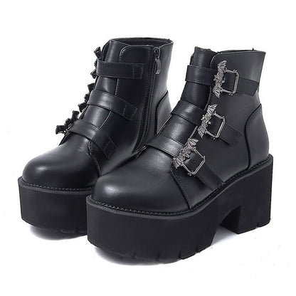 Nefarious - Gothic Platform Bat Buckle Boots by The Nevermore – Unique Gothic Fasfion for Women by Nevermore Lifestyle & Tech | 35 Black