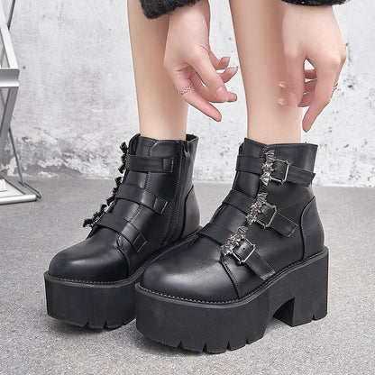 Nefarious - Gothic Platform Bat Buckle Boots by The Nevermore – Unique Gothic Fasfion for Women by Nevermore Lifestyle & Tech | 35 Black