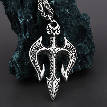 Neptune's Trident - The Nevermore Gothic Pendant Necklace Titanium Steel