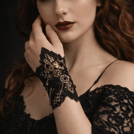Nocturne Mechanica – Steampunk Lace Wrist Cuff by The Nevermore – Unique Steampunk Jewelry by Nevermore Lifestyle & Tech |