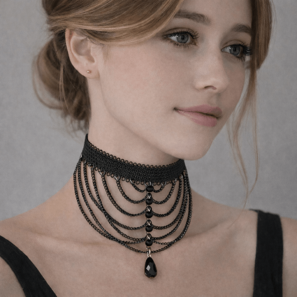 Nocturne Veil – Lace Chain Choker by The Nevermore – Unique Gothic Jewelry by Nevermore Lifestyle & Tech | F
