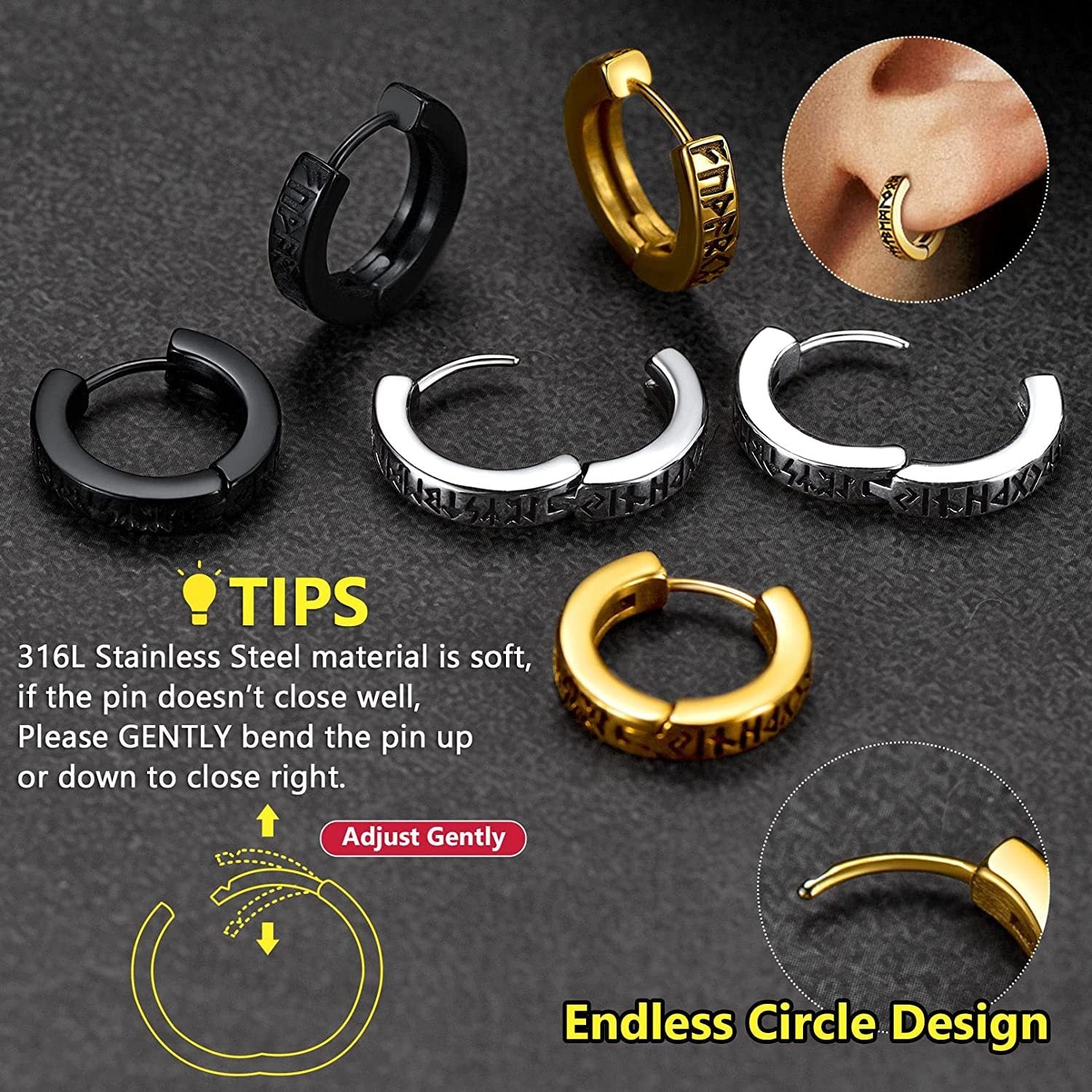 Oda - The Nevermore Gothic Viking Norse Earrings for Men Stainless Steel – Unique Gothic Jewelry by Nevermore Lifestyle & Tech | Black